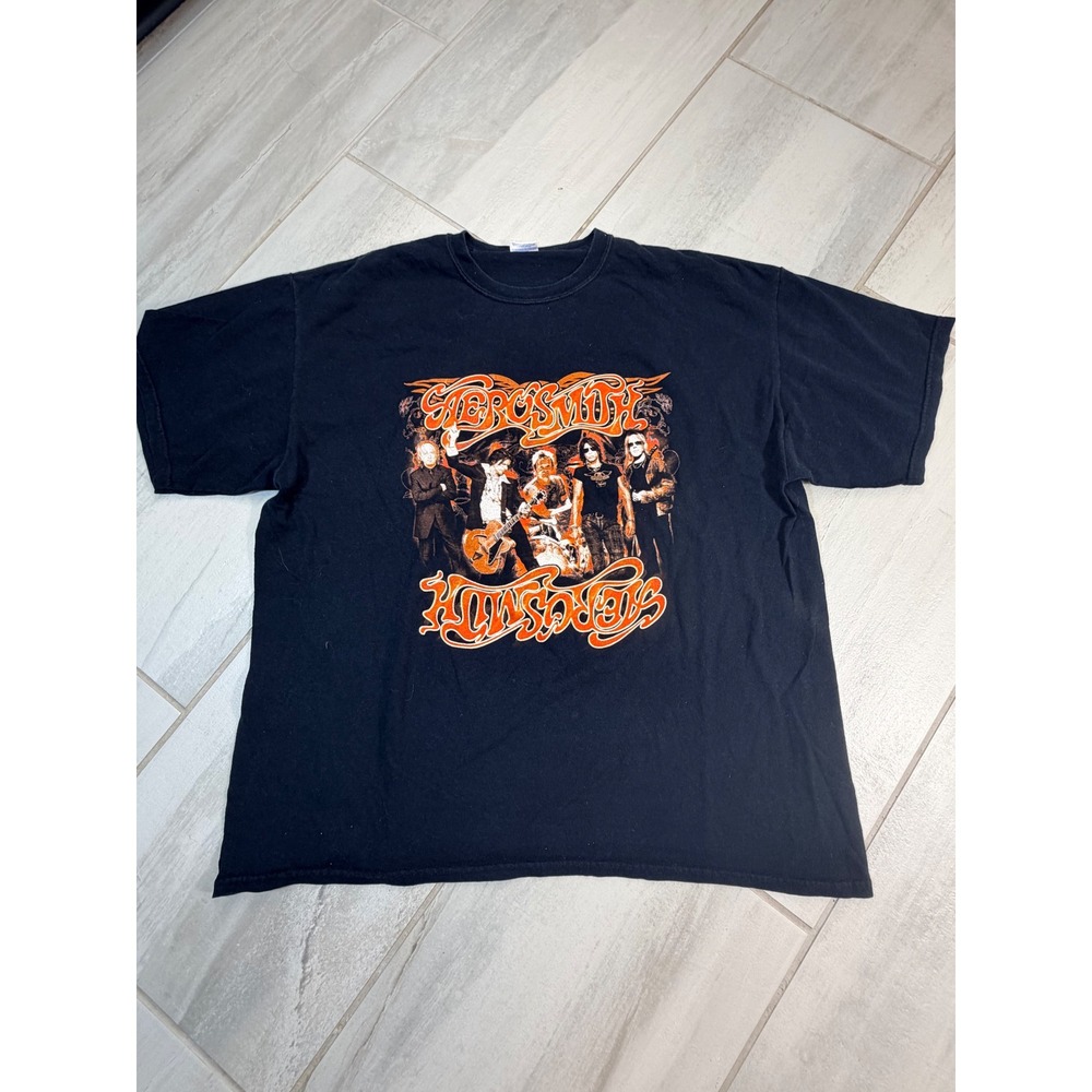 Aerosmith 2007 World Tour Graphic T-Shirt Mens XL Black Heavy Cotton Band Tee